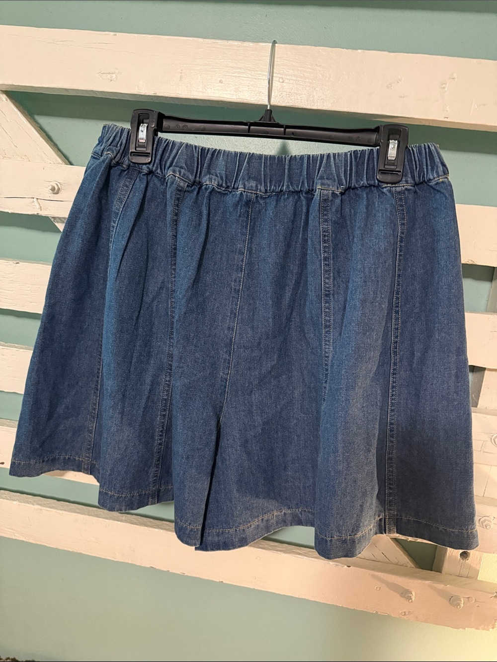 In February A-Line Denim Mini Skirt in Medium Blue - Picture 3 of 3